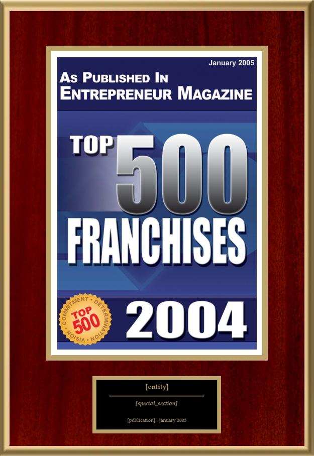 Top 500 Franchises American Registry Recognition Plaques, Award