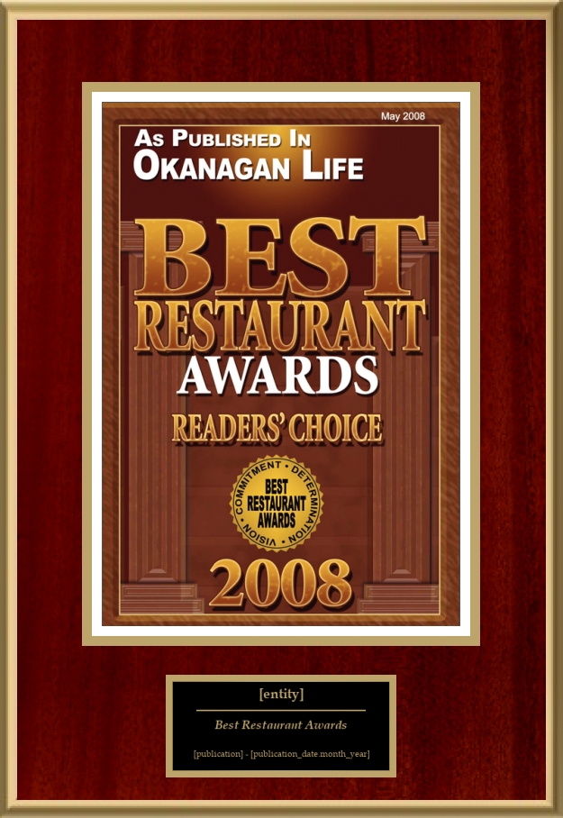 Best Restaurant Awards American Registry Recognition Plaques, Award